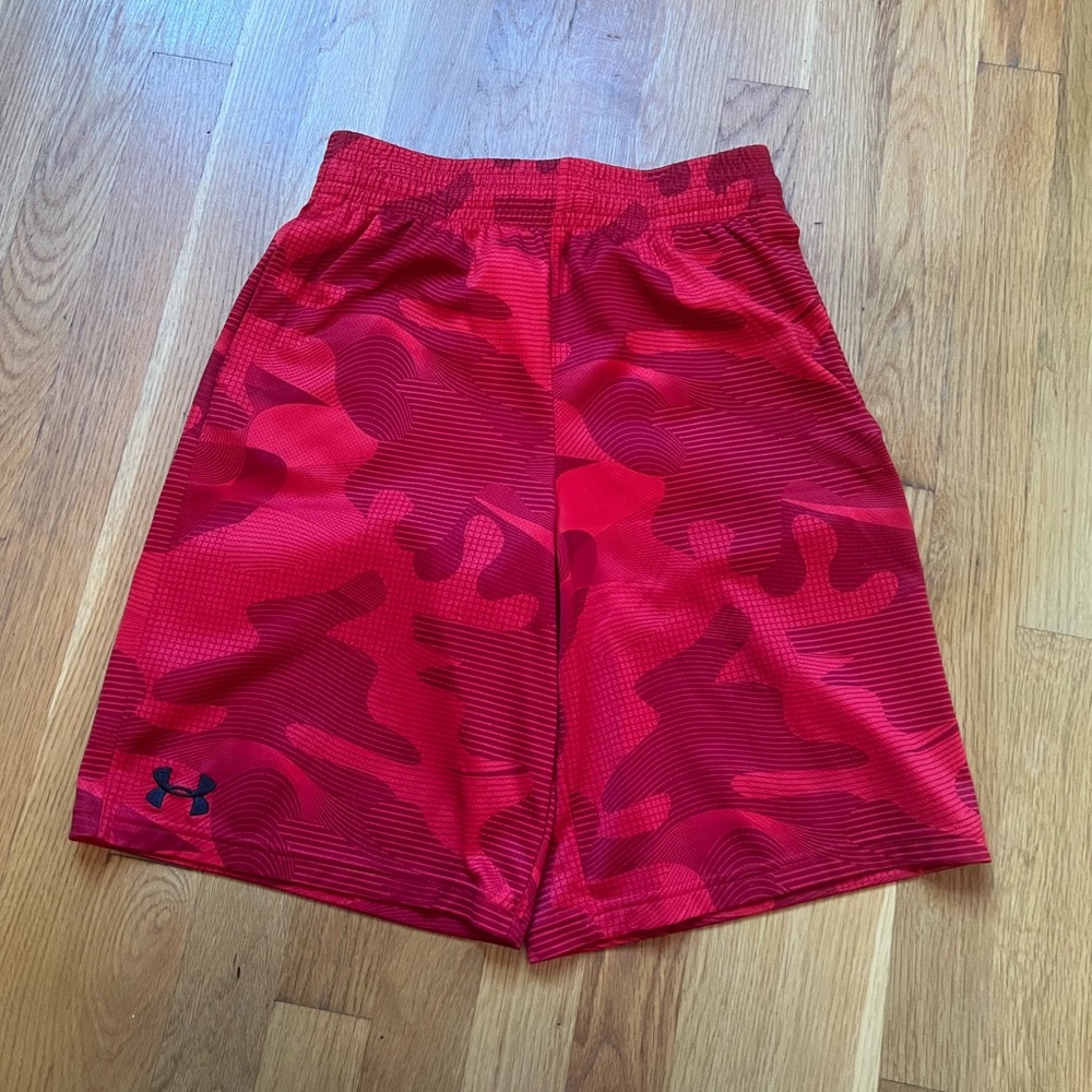 Under Armour Boys Red Camo Loose-Fit Athletic Shorts